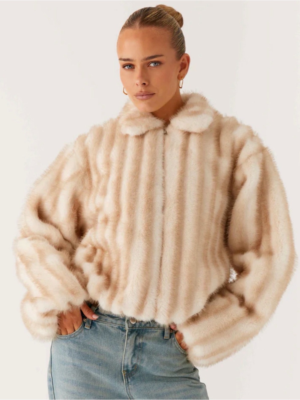 NWT Peppermayo Plush Cream Teddy Jacket with Zip Faux Fur Coat S-M